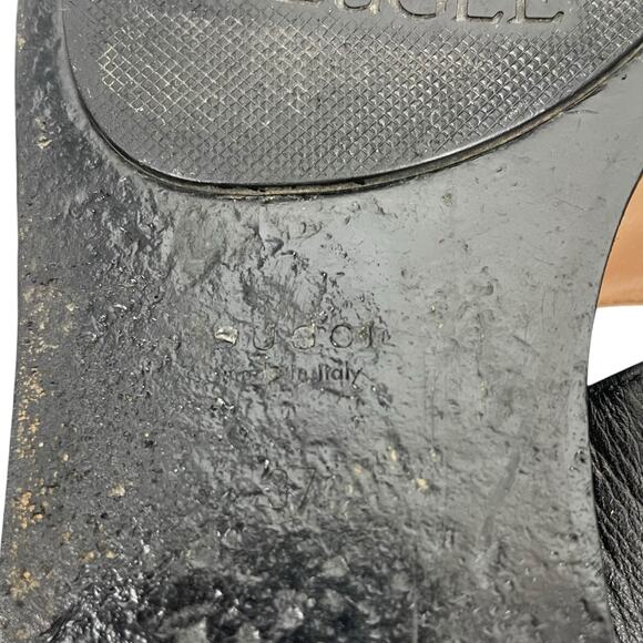 Gucci Black Leather Thong Sandals Gold Double G Logo Size 37 - Picture 11 of 13